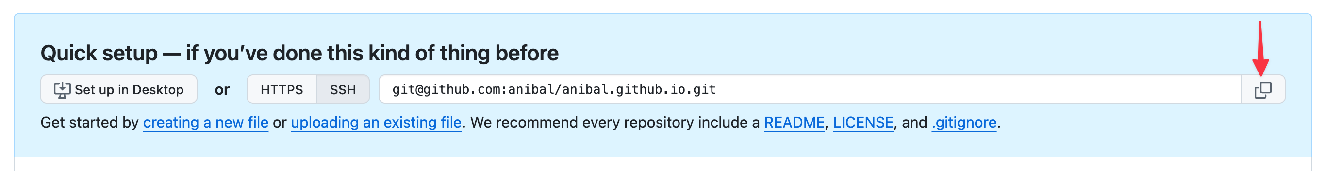 GitHub repository Code button showing the SSH clone URL